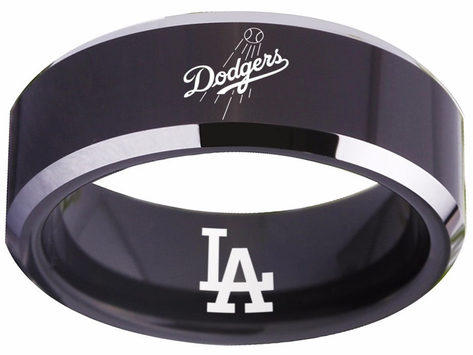 LA Dodgers Ring | Black & Silver Wedding Ring | Sizes 4-17