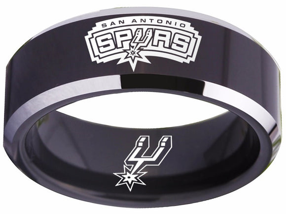 San Antonio Spurs Ring Black Silver Logo Ring Wedding Band #spurs