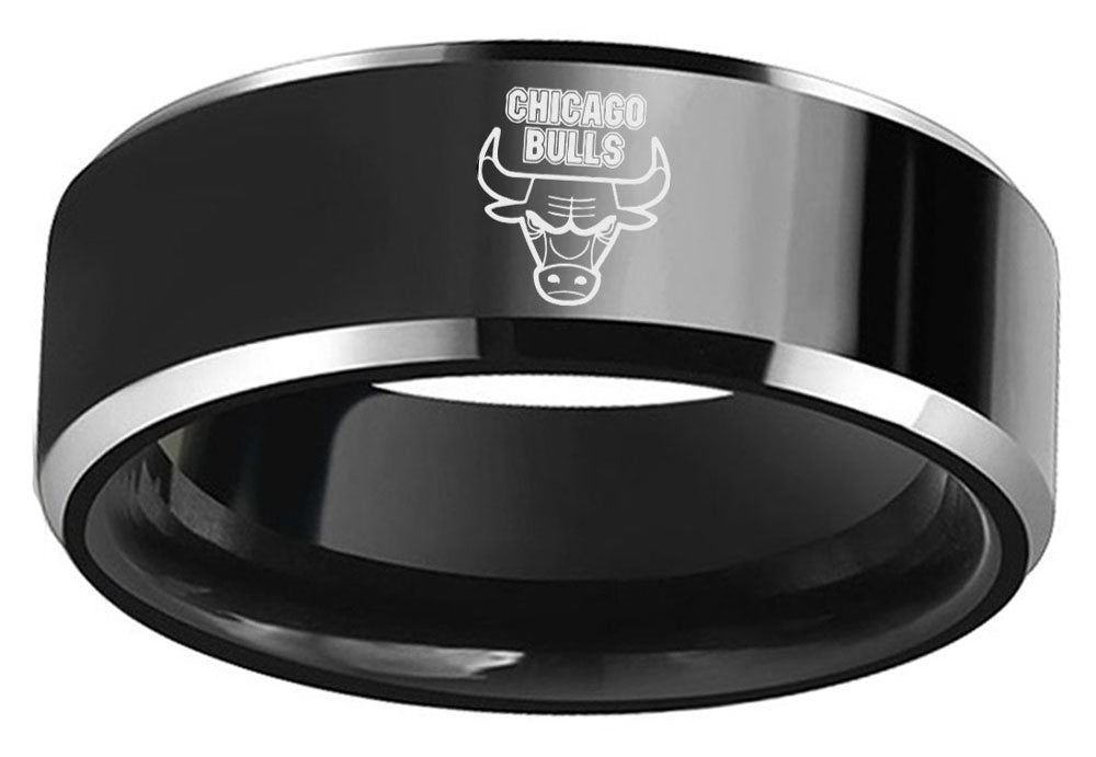 Chicago Bulls Ring Tungsten 8mm Black Ring Wedding Michael Jordan nba Exclusive Inspirations
