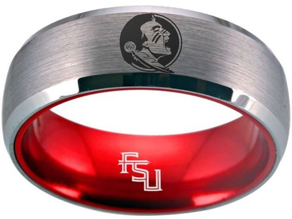 Florida State Seminoles Ring FSU Logo Ring Wedding Band Silver & Red #fsu #seminoles