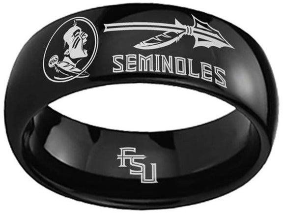 Fsu Ring Florida State Seminoles Ring FSU Logo Ring Wedding Band Black Dome Ring ...