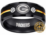 Green Bay Packers Ring | Black and Gold CZ | Customizable