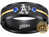 Oakland A's Ring | Black Gold & Blue CZ | Customizable