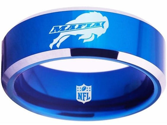 Buffalo Bills Ring Bills Mafia Logo Ring 8mm Blue & Silver Ring Tungsten NFL Ring #bills
