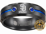 San Diego Padres Ring | Black & Blue CZ | Wedding Band
