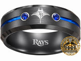 Tampa Bay Rays Ring | Black & Blue CZ | Customizable