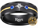 Tampa Bay Rays Ring | Black Gold & Blue CZ | Customizable