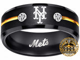 NY Mets Ring | Black & Gold CZ | Customizable