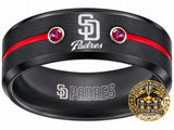 San Diego Padres Ring | Black & Red CZ | Wedding Band