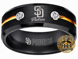 San Diego Padres Ring | Black & Gold CZ | Wedding Band