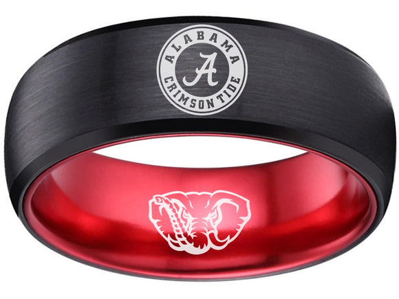 Bama Rings Alabama Crimson Tide Ring BAMA Wedding Ring Black & Red Tungsten ...