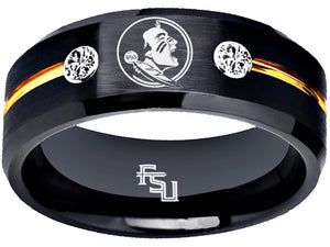 Florida State Seminoles Ring FSU Logo Ring Wedding Band Black & Gold CZ #fsu #ncaa