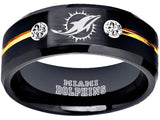 Miami Dolphins Ring | Black & Gold CZ Wedding Ring | Sizes 6-13