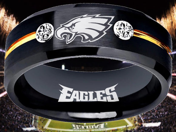 Philadelphia Eagles Ring Black & Gold CZ Wedding Ring #philadelphia #eagles #nfl