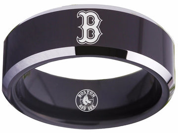 Boston Red Sox Ring Red Sox Wedding Ring Black & Silver Sizes 4 - 17