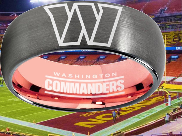 Washington Commanders Ring Grey & Rose Gold Tungsten Wedding Ring #COMMANDERS