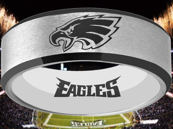 Philadelphia Eagles Ring Silver & Black Wedding Ring #philadelphia #eagles #nfl