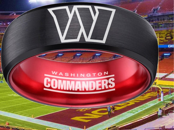 Washington Commanders Ring Black & Red Tungsten Wedding Ring #NFL #COMMANDERS
