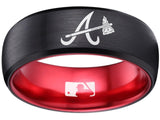 Atlanta Braves Ring Braves Logo Ring Black and Red MLB Wedding Band #braves