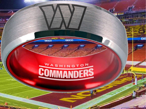 Washington Commanders Ring Silver & Red Tungsten Wedding Ring #commanders