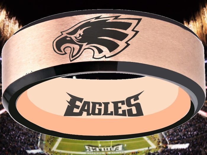 Philadelphia Eagles Ring Rose Gold & Black Wedding Ring #philadelphia #eagles #nfl