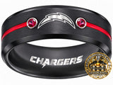 LA Chargers Ring | Black & Red CZ | Customizable