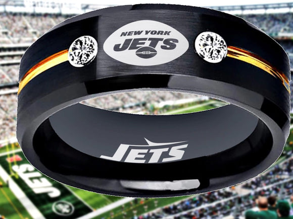 New York Jets Ring Black & Gold CZ Wedding Ring Sizes 6 - 13 #jets #nyjets