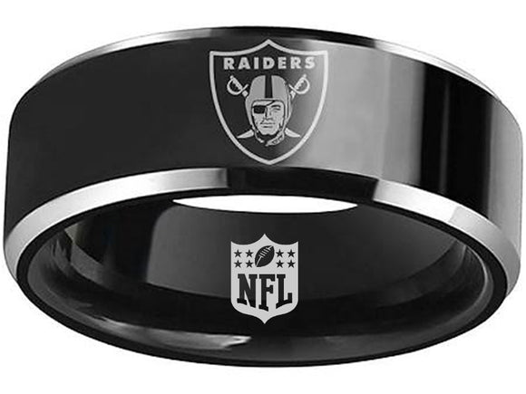 Las Vegas Raiders Ring Black and Silver Tungsten Wedding Ring #Raiders #NFL