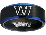 Washington Commanders Ring 8mm Black & Blue Tungsten Wedding Ring #COMMANDERS