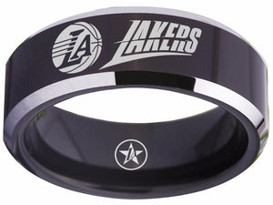 Los Angeles Lakers Logo Ring Black and Silver Wedding Ring #nba #lakers