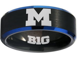 Michigan Wolverines Ring Black Blue Logo Ring Wedding Ring #michigan #wolverines