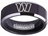 Washington Commanders Ring Black & Silver Tungsten Wedding Ring #Commanders
