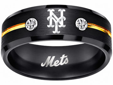 NY Mets Ring | Black & Gold CZ | Customizable