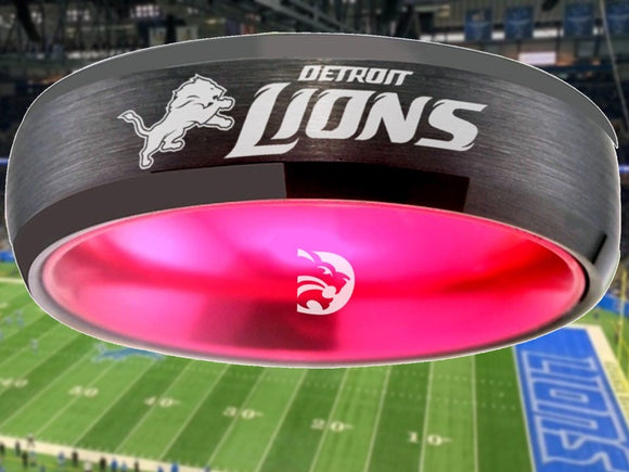 Detroit Lions Ring Black & Pink Wedding Band 6mm | Sizes 6-13 #detroit #lions #nfl