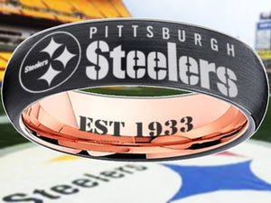 Pittsburgh Steelers Ring 6mm Black & Rose Gold Wedding Band | Sizes 6-13 #pittsburgh #steelers