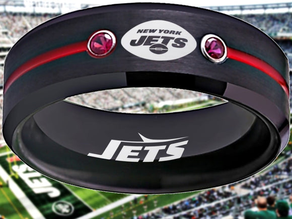 New York Jets Ring Black & Red CZ Wedding Ring Sizes 6 - 13 #jets #nyjets