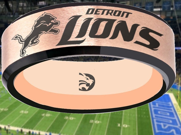 Detroit Lions Ring Rose Gold & Black Wedding Band | Sizes 6-13 #detroit #lions #nfl