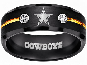 Dallas Cowboys Ring | Black & Gold CZ | Customizable