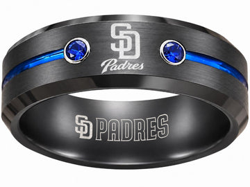 San Diego Padres Ring | Black & Blue CZ | Wedding Band