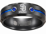 San Diego Padres Ring | Black & Blue CZ | Wedding Band