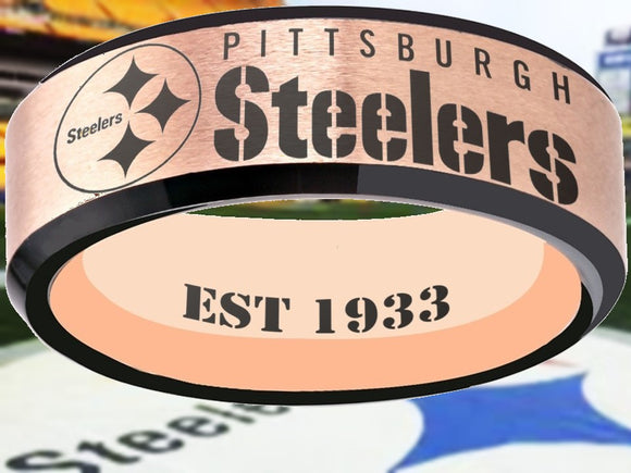 Pittsburgh Steelers Ring Rose Gold & Black Wedding Band | Sizes 6-13 #pittsburgh #steelers