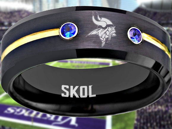 Minnesota Vikings Ring Black, Gold, & Blue CZ Wedding Band | Sizes 6-13 #vikings #skol #nfl