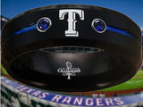 Texas Rangers Ring Championship Ring Black & Blue CZ Wedding Band | Sizes 6-13 #texasrangers #mlb