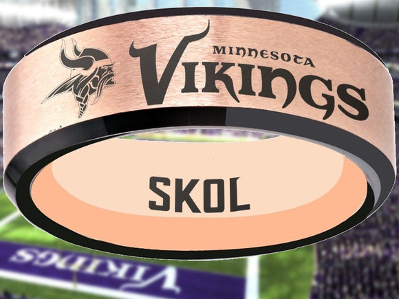 Minnesota Vikings Ring Rose Gold & Black Wedding Band | Sizes 6-13 #vikings #skol #nfl