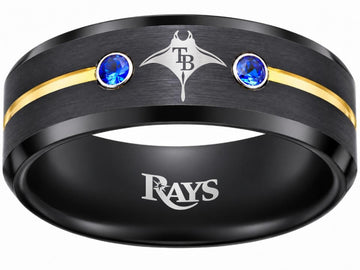 Tampa Bay Rays Ring | Black Gold & Blue CZ | Customizable