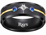 Tampa Bay Rays Ring | Black Gold & Blue CZ | Customizable