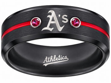 Oakland A's Ring | Black & Red CZ | Customizable