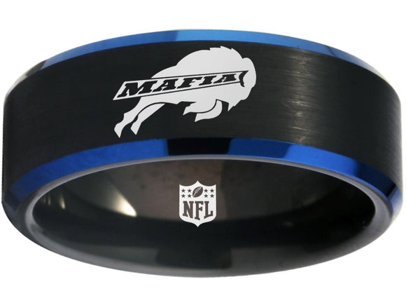 Buffalo Bills Ring Bills Mafia Logo Ring 8mm Black & Blue Ring Tungsten NFL Ring #bills