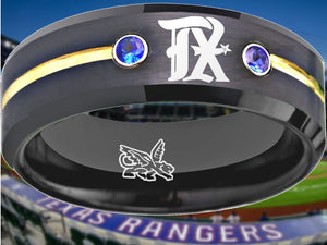 Texas Rangers Ring City Connect Black Gold Blue CZ Wedding Band Style | Sizes 6-13 #texasrangers #mlb