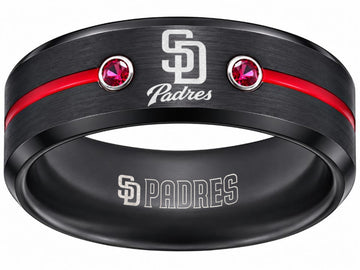 San Diego Padres Ring | Black & Red CZ | Wedding Band